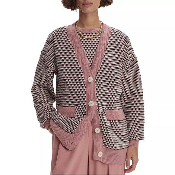 Varley Tiffany Textured Knit Cotton True Knit Patterned Cardigan M